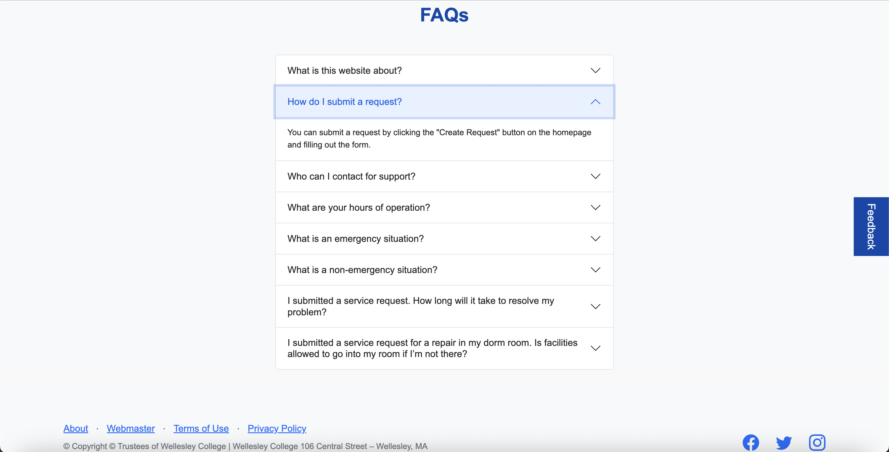 FAQ section with expandable questions