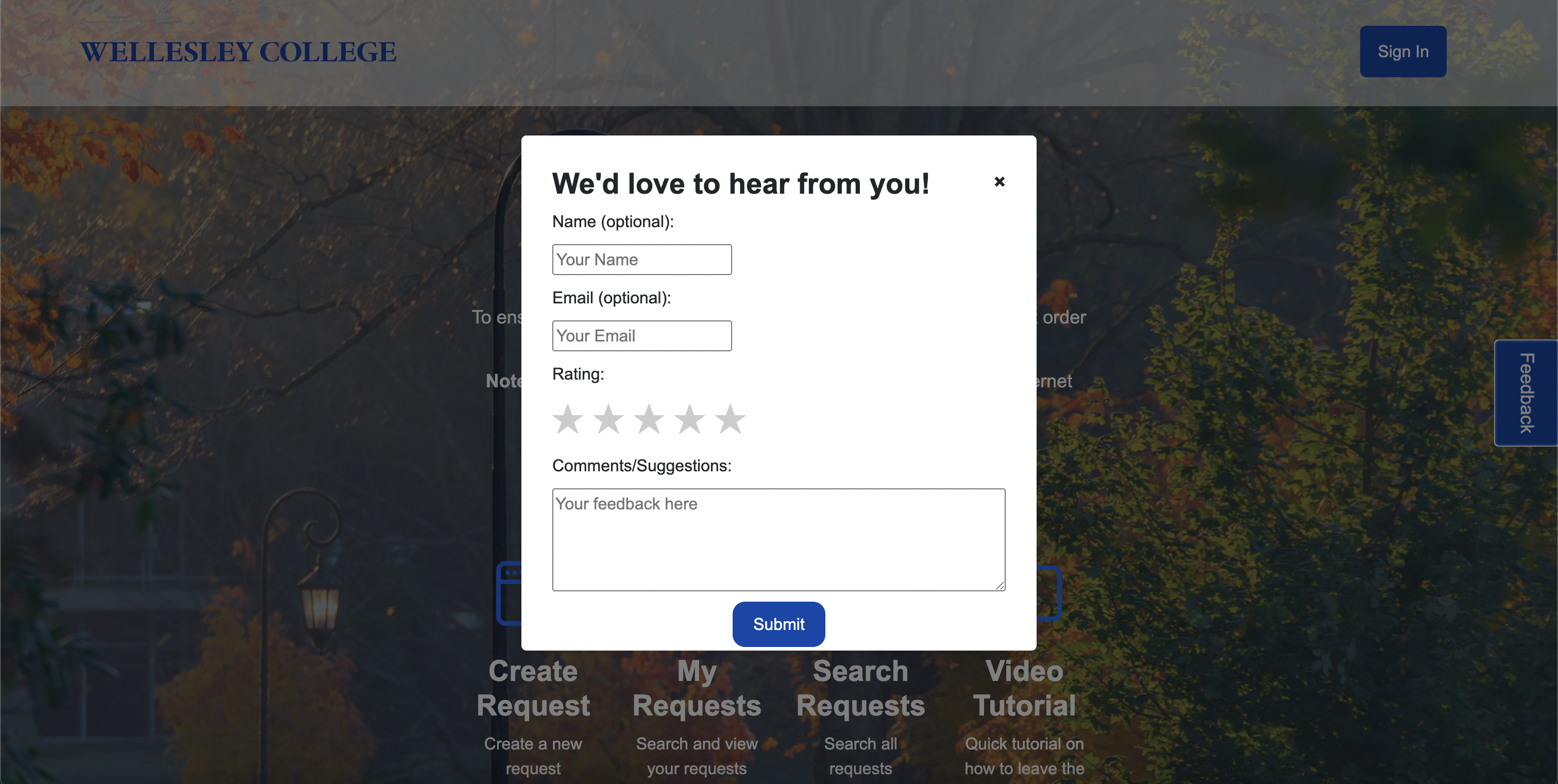 Feedback form UI